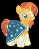 a tiny photo of a yellow and orange pony wearing a wizard cape