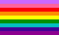 image of the gilbert baker rainbow flag consisting of the colors lavender, pink, red, orange, yellow, green, turquoise, indigo, and purple