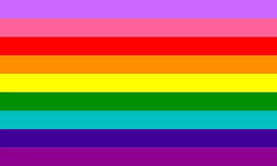 image of the gilbert baker rainbow flag consisting of the colors lavender, pink, red, orange, yellow, green, turquoise, indigo, and purple